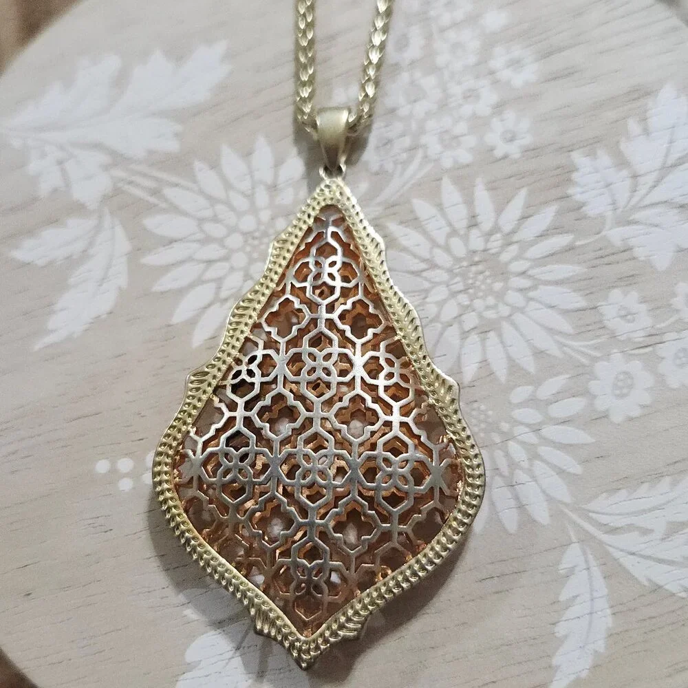Kendra Scott Filigree Aiden Gold Rose Gold Long Necklace - Picture 1 of 1